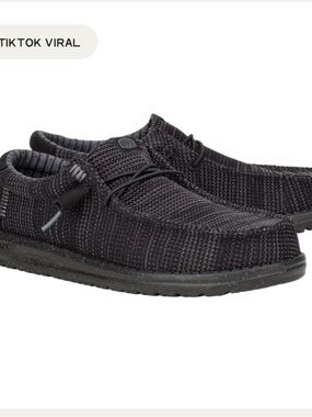 Hey Dude Wally Stretch Sox Black Knit Slip-On Loafers with Toggle Lacing